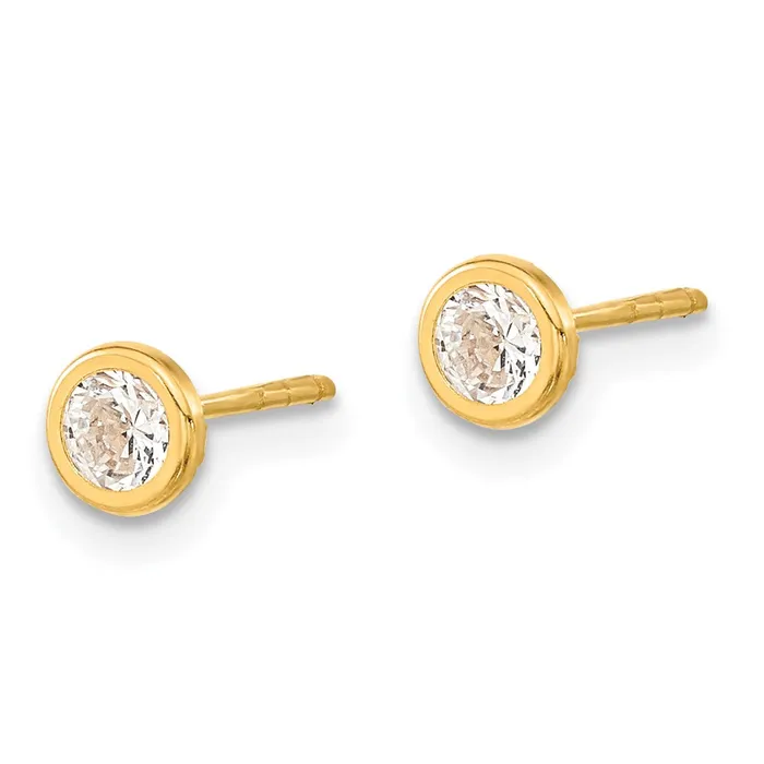 Earrings Qgold 14k Yellow Gold 45 mm Polished Circle Bezel with CZ Post Earrings 042 grams