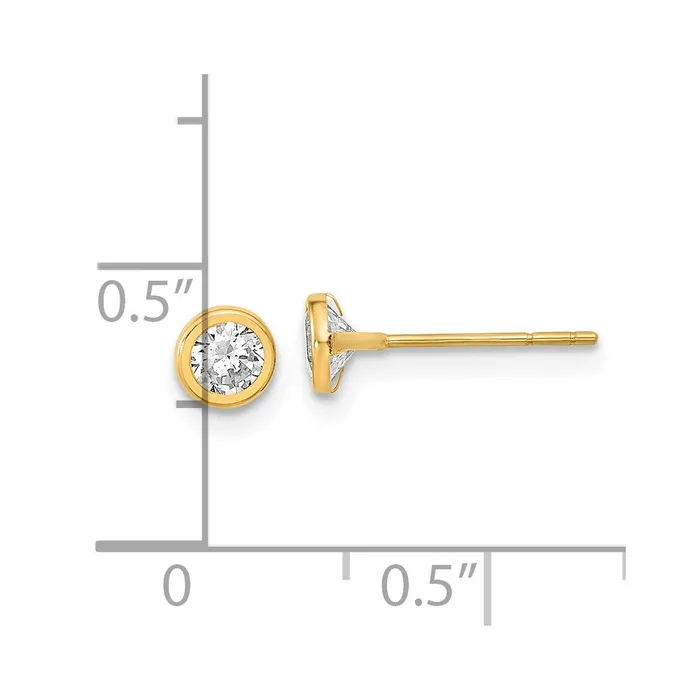 Earrings Qgold 14k Yellow Gold 45 mm Polished Circle Bezel with CZ Post Earrings 042 grams