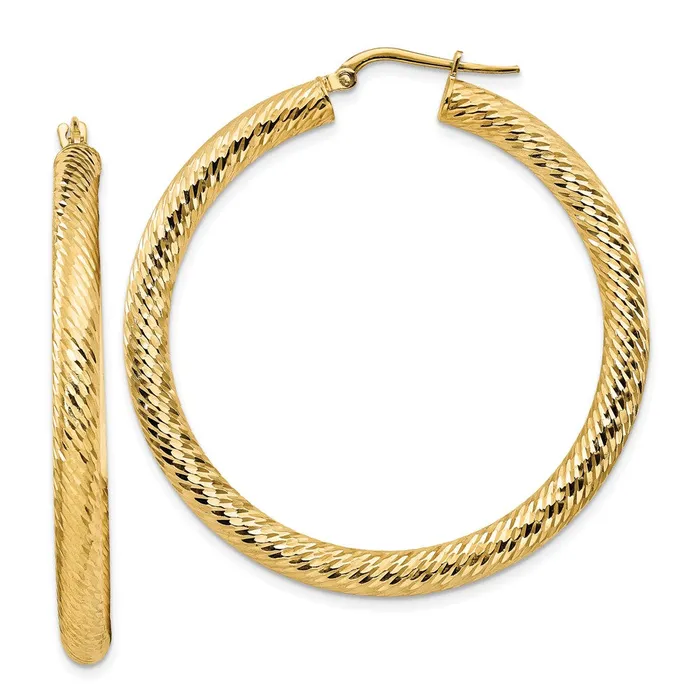 Earrings Qgold 14k Yellow Gold 455 mm Diamondcut Round Hoop Earrings 478 grams Earrings Qgold 14k Yellow Gold 455 mm Diamondcut Round Hoop Earrings 478 grams