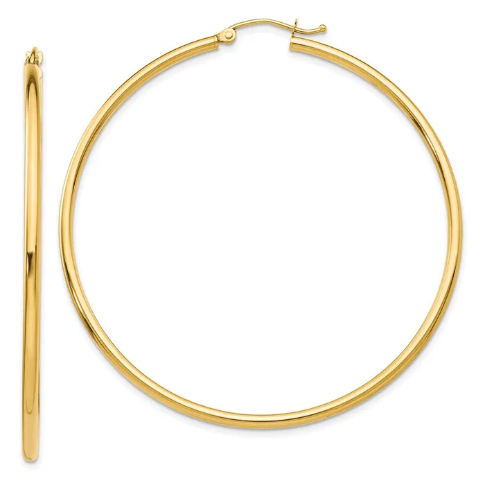 Earrings Qgold 14k Yellow Gold 56 mm Tube Hoop Earrings 356 grams