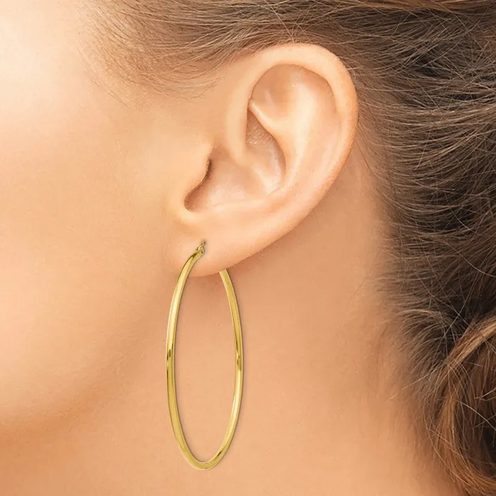 Earrings Qgold 14k Yellow Gold 56 mm Tube Hoop Earrings 356 grams Earrings Qgold 14k Yellow Gold 56 mm Tube Hoop Earrings 356 grams