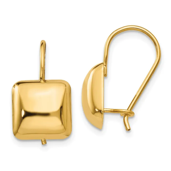 Earrings Qgold 14k Yellow Gold 95 mm Puffed Square Kidney Wire Earrings 197 grams Earrings Qgold 14k Yellow Gold 95 mm Puffed Square Kidney Wire Earrings 197 grams