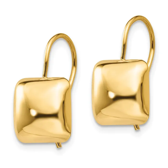 Earrings Qgold 14k Yellow Gold 95 mm Puffed Square Kidney Wire Earrings 197 grams Earrings Qgold 14k Yellow Gold 95 mm Puffed Square Kidney Wire Earrings 197 grams