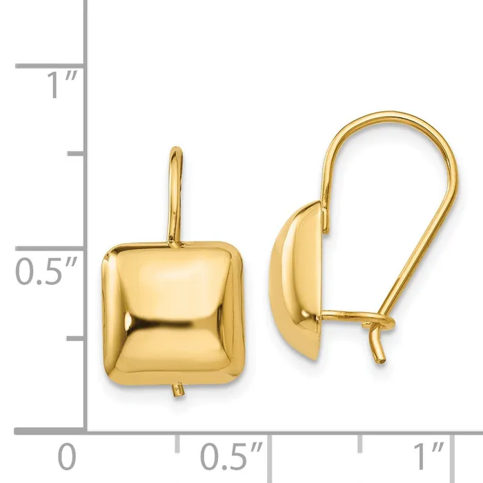 Earrings Qgold 14k Yellow Gold 95 mm Puffed Square Kidney Wire Earrings 197 grams Earrings Qgold 14k Yellow Gold 95 mm Puffed Square Kidney Wire Earrings 197 grams