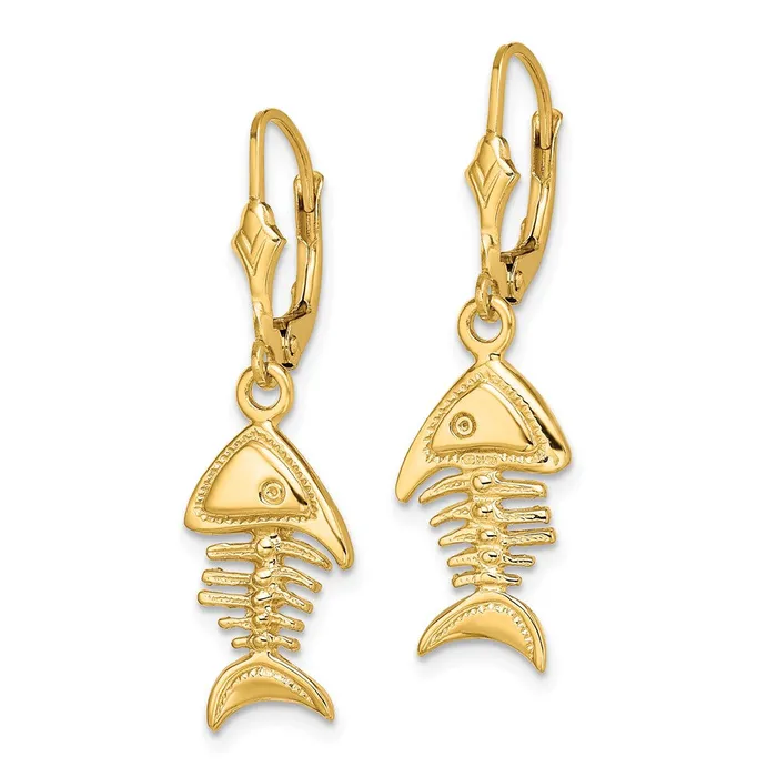 Earrings Qgold 14k Yellow Gold 98 mm 3D Fishbone Leverback Earrings 389 grams Earrings Qgold 14k Yellow Gold 98 mm 3D Fishbone Leverback Earrings 389 grams
