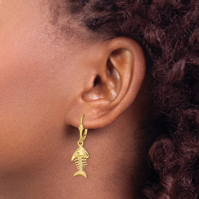 Earrings Qgold 14k Yellow Gold 98 mm 3D Fishbone Leverback Earrings 389 grams Earrings Qgold 14k Yellow Gold 98 mm 3D Fishbone Leverback Earrings 389 grams