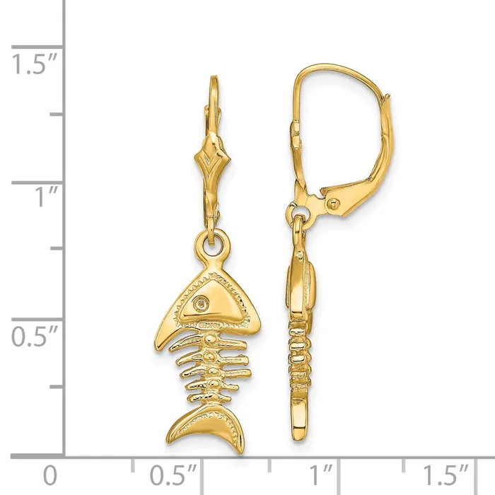 Earrings Qgold 14k Yellow Gold 98 mm 3D Fishbone Leverback Earrings 389 grams Earrings Qgold 14k Yellow Gold 98 mm 3D Fishbone Leverback Earrings 389 grams