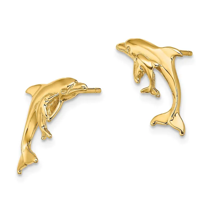 Earrings Qgold 14k Yellow Gold 985 mm Polished Dolphin and Baby Post Earrings 188 grams Earrings Qgold 14k Yellow Gold 985 mm Polished Dolphin and Baby Post Earrings 188 grams