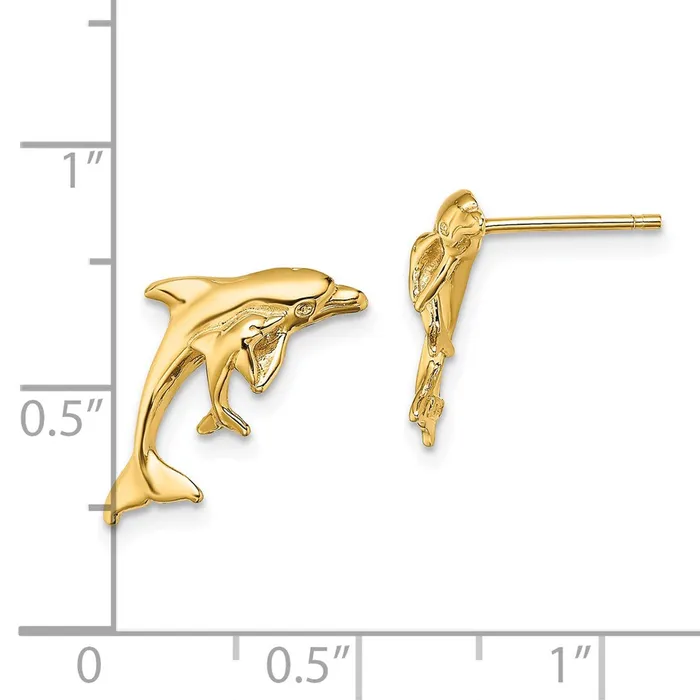 Earrings Qgold 14k Yellow Gold 985 mm Polished Dolphin and Baby Post Earrings 188 grams Earrings Qgold 14k Yellow Gold 985 mm Polished Dolphin and Baby Post Earrings 188 grams