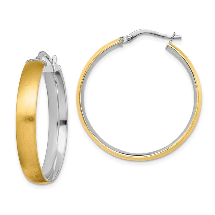 Earrings Qgold 14k Yellow Rhodium 31 mm Polished Satin Hoop Earrings 311 grams Earrings Qgold 14k Yellow Rhodium 31 mm Polished Satin Hoop Earrings 311 grams