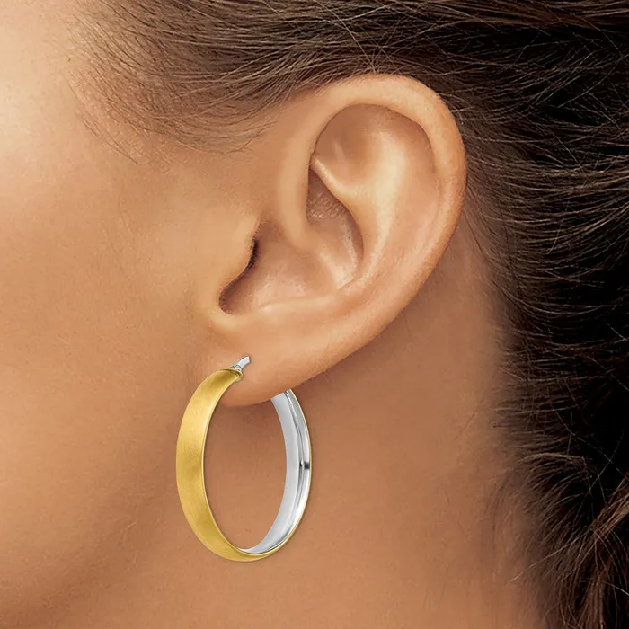 Earrings Qgold 14k Yellow Rhodium 31 mm Polished Satin Hoop Earrings 311 grams Earrings Qgold 14k Yellow Rhodium 31 mm Polished Satin Hoop Earrings 311 grams
