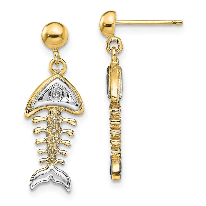 Earrings Qgold 14k Yellow Rhodium 87 mm Fishbone Dangle Earrings 359 grams Earrings Qgold 14k Yellow Rhodium 87 mm Fishbone Dangle Earrings 359 grams