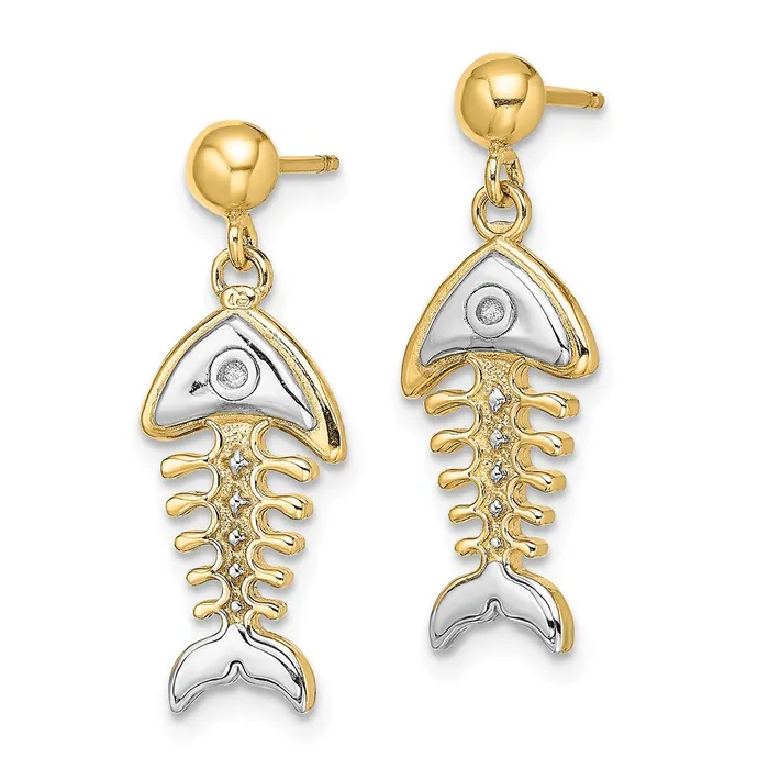 Earrings Qgold 14k Yellow Rhodium 87 mm Fishbone Dangle Earrings 359 grams Earrings Qgold 14k Yellow Rhodium 87 mm Fishbone Dangle Earrings 359 grams