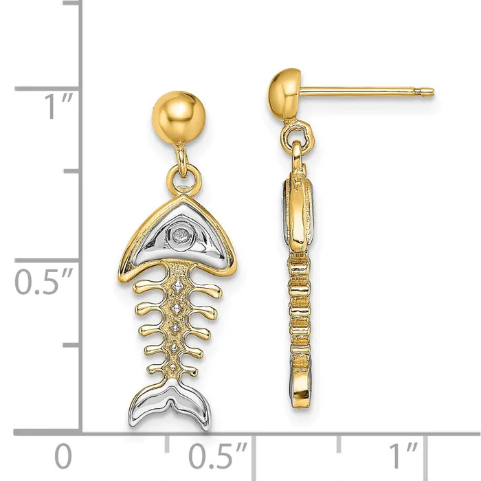 Earrings Qgold 14k Yellow Rhodium 87 mm Fishbone Dangle Earrings 359 grams Earrings Qgold 14k Yellow Rhodium 87 mm Fishbone Dangle Earrings 359 grams