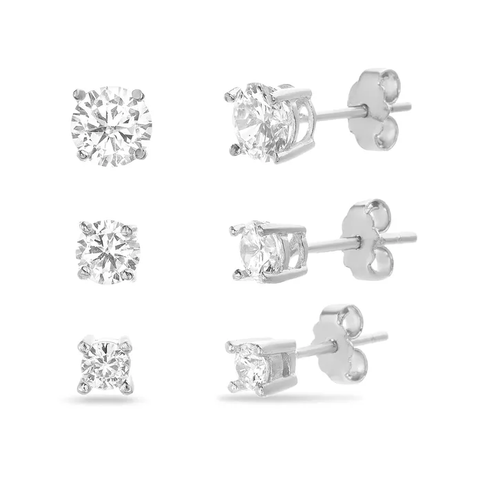 Earrings Set Sterling Silver 3Mm4Mm5Mm Stud Ear withRho Noblepack CA