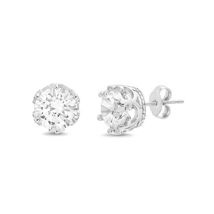 Earrings Sterling Silver CZ Rnd Stud Post Ear Rho Noblepack CA