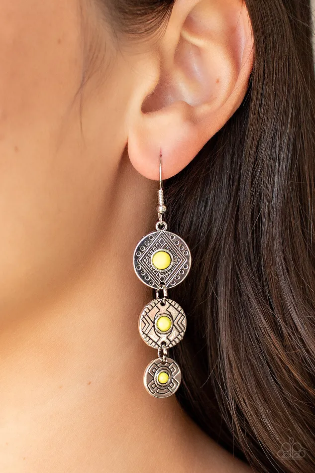 Earrings Totem Temptress Yellow Bead Silver Earrings Paparazzi Paparazzi Accessories