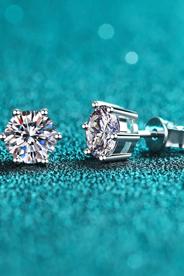 Earrings Trendsi 925 Sterling Silver 6Prong 2 Carat Moissanite Stud Earrings
