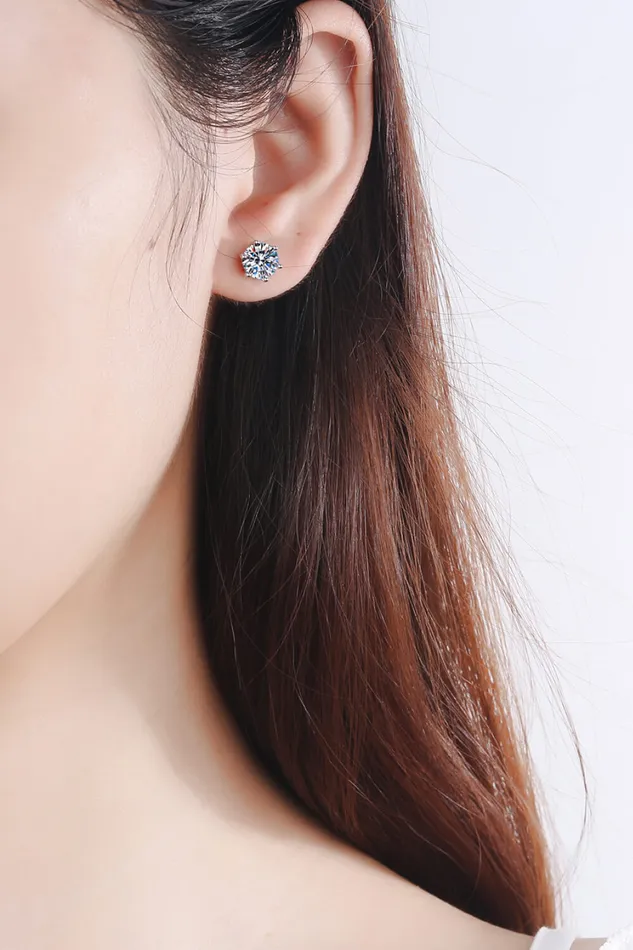 Earrings Trendsi 925 Sterling Silver 6Prong 2 Carat Moissanite Stud Earrings