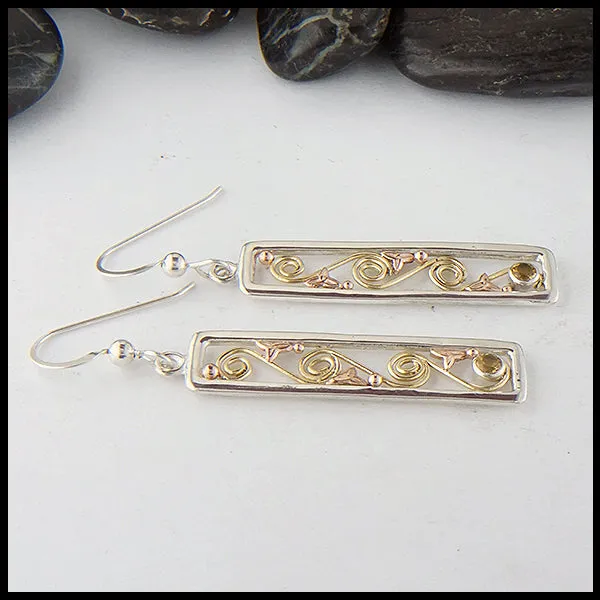 Earrings Walker Metalsmiths Long Drop Earrings in Gold Silver with Citrine