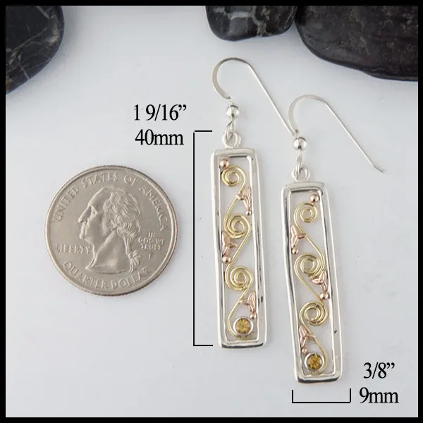 Earrings Walker Metalsmiths Long Drop Earrings in Gold Silver with Citrine