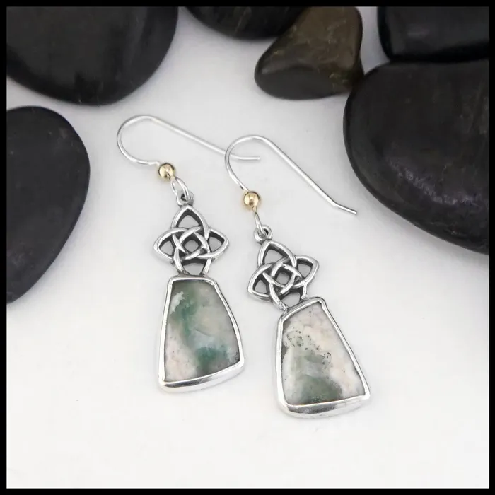 Earrings Walker Metalsmiths Starlight Knot Earrings with Moss Agate