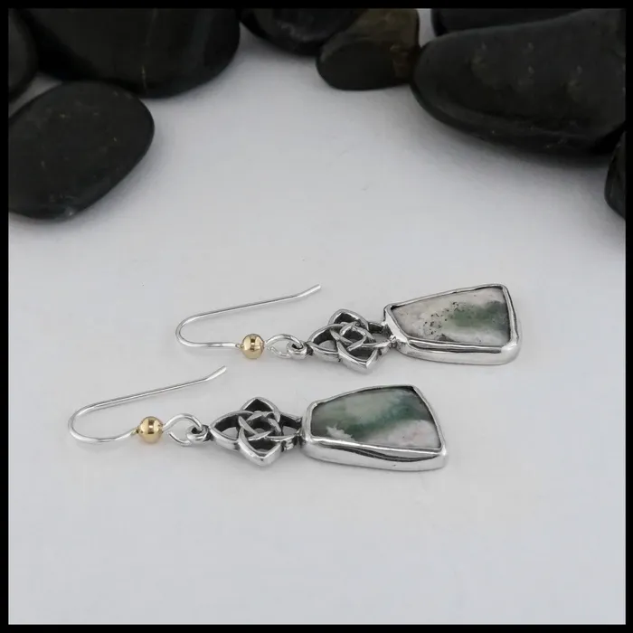 Earrings Walker Metalsmiths Starlight Knot Earrings with Moss Agate