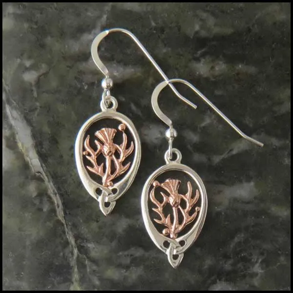Earrings Walker Metalsmiths Trinity Knot Drop Earrings with Ivy Leaves or Thistle in Gold and Silver