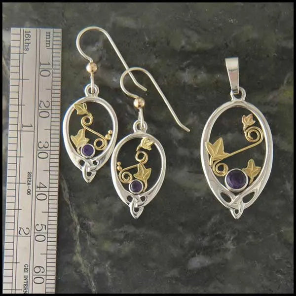 Earrings Walker Metalsmiths Trinity Knot Drop Earrings with Ivy Leaves or Thistle in Gold and Silver