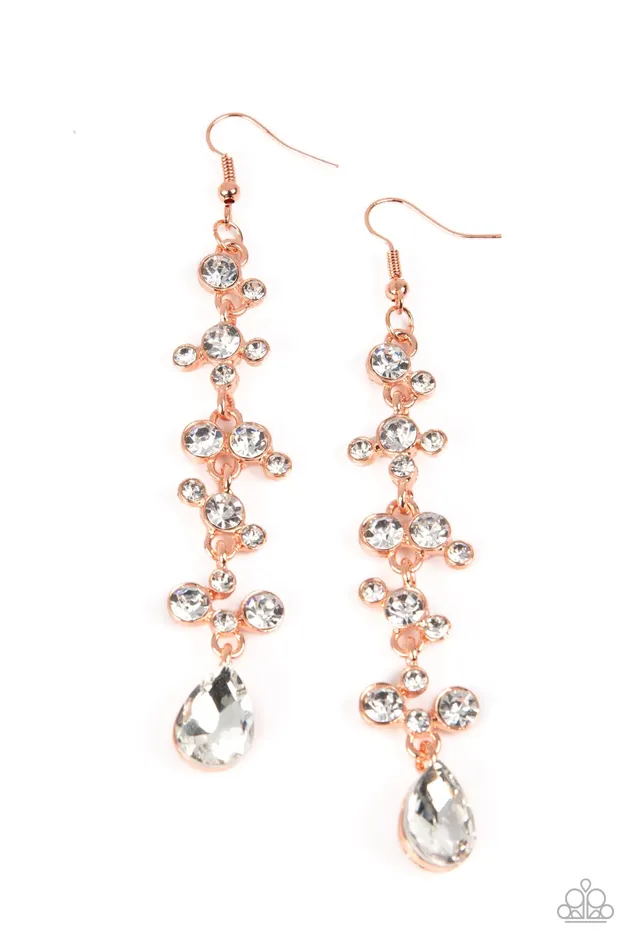 Earrings Wedding Day Dazzle Copper White Rhinestone Earrings Paparazzi Paparazzi Accessories Earrings Wedding Day Dazzle Copper White Rhinestone Earrings Paparazzi Paparazzi Accessories