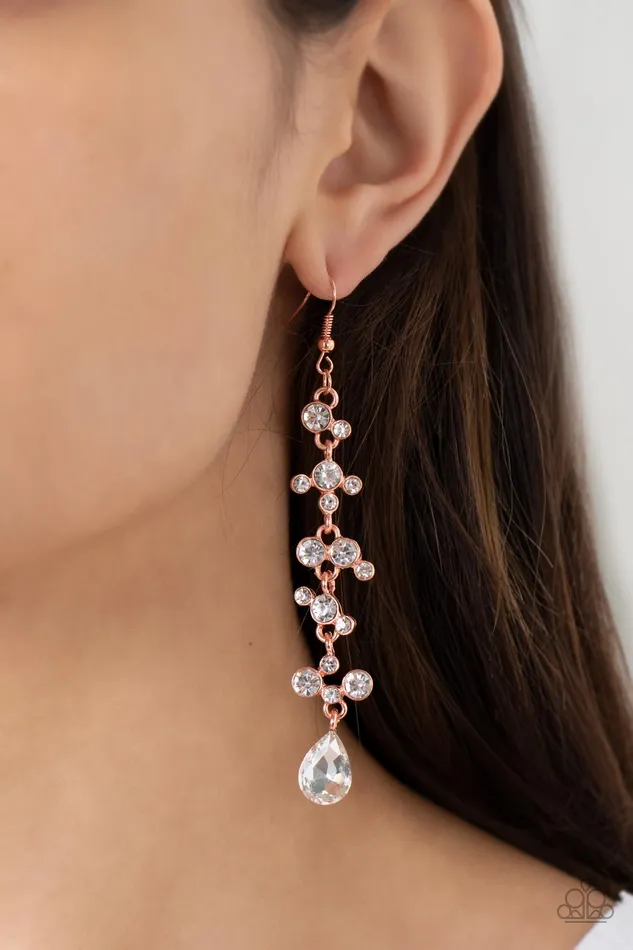 Earrings Wedding Day Dazzle Copper White Rhinestone Earrings Paparazzi Paparazzi Accessories