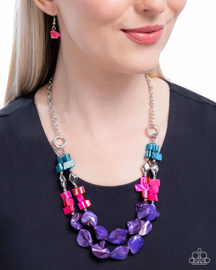 Eclectic Example Purple Pink Blue Chunky Bead Silver Short Necklace Paparazzi Paparazzi Accessories Necklaces