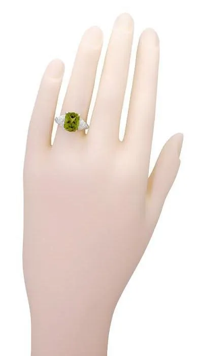 Edwardian Filigree Radiant Cut Olive Green Peridot Ring in Sterling Silver 35 Carats Antique Jewelry Mall Rings Edwardian Filigree Radiant Cut Olive Green Peridot Ring in Sterling Silver 35 Carats Antique Jewelry Mall Rings