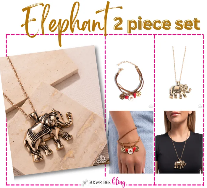 Elaborate Elephant Gold Necklace and Serene Stroll Red Bracelet 2Piece Set Paparazzi Paparazzi Accessories Bracelets