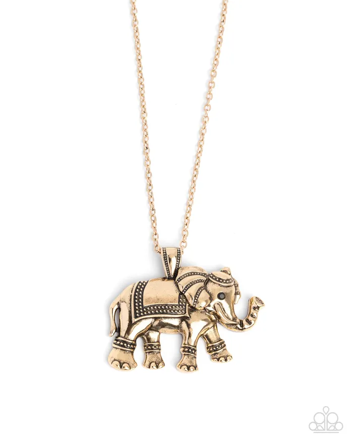 Elaborate Elephant Gold Necklace and Serene Stroll Red Bracelet 2Piece Set Paparazzi Paparazzi Accessories Bracelets
