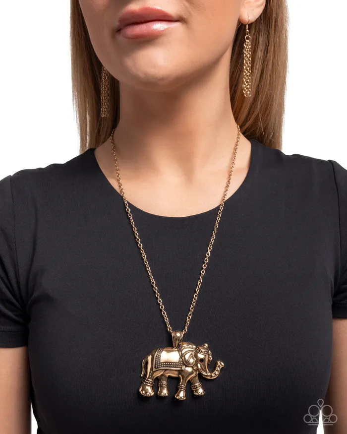 Elaborate Elephant Gold Necklace and Serene Stroll Red Bracelet 2Piece Set Paparazzi Paparazzi Accessories Bracelets