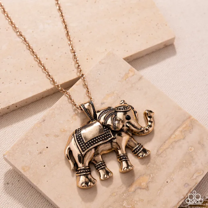 Elaborate Elephant Gold Necklace and Serene Stroll Red Bracelet 2Piece Set Paparazzi Paparazzi Accessories Bracelets