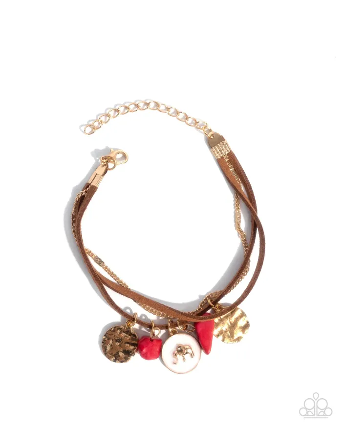 Elaborate Elephant Gold Necklace and Serene Stroll Red Bracelet 2Piece Set Paparazzi Paparazzi Accessories Bracelets