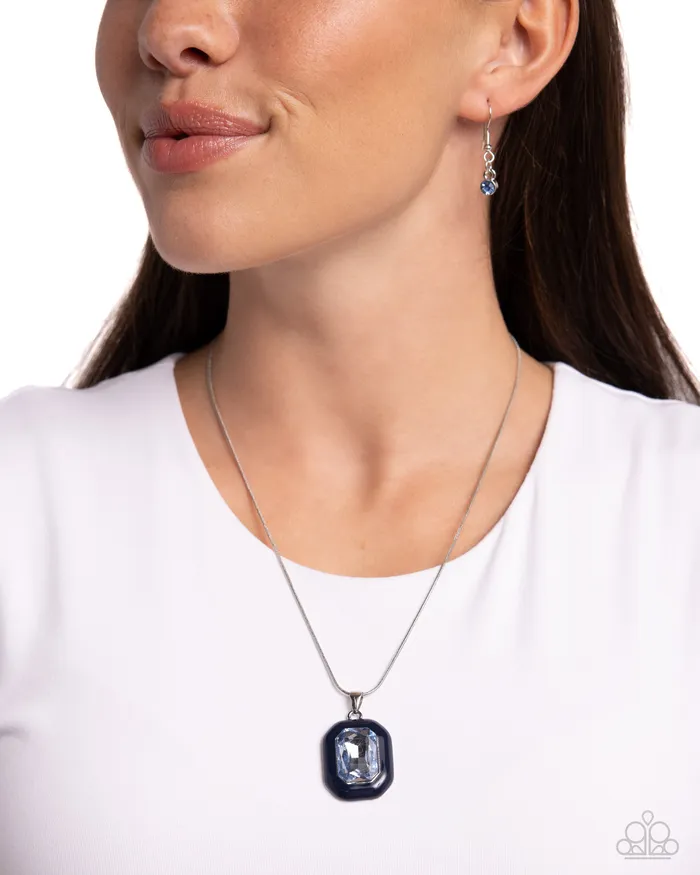Emerald Energy Blue Gem Silver Short Necklace Paparazzi Paparazzi Accessories Necklaces