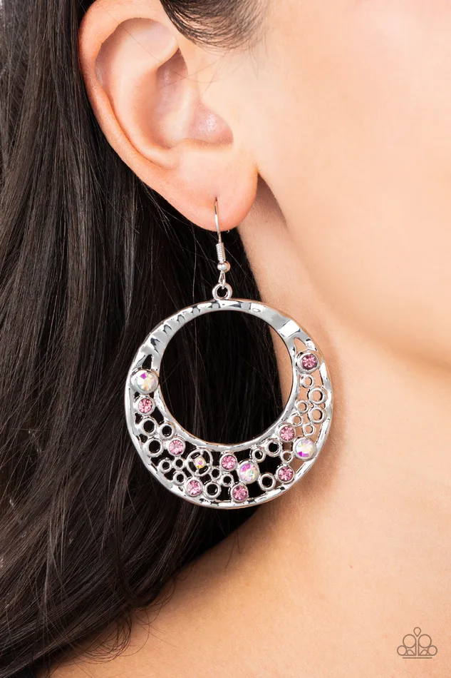 Enchanted Effervescence Purple Iridescent Rhinestone Silver Circle Earrings Paparazzi Paparazzi Accessories Earrings