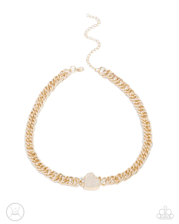 Endearing Edge Gold White Rhinestone Heart Choker Necklace Paparazzi Paparazzi Accessories Necklaces Endearing Edge Gold White Rhinestone Heart Choker Necklace Paparazzi Paparazzi Accessories Necklaces