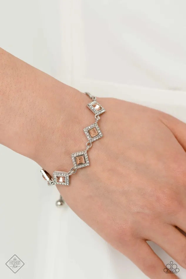 Exclusive Exhibit Orange Gem Silver Slide Bracelet Paparazzi May 2023 Fashion Fix Paparazzi Accessories Bracelets