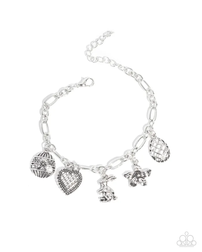 Extensive Easter Silver Bunny Egg Charm Bracelet Paparazzi Paparazzi Accessories Bracelets