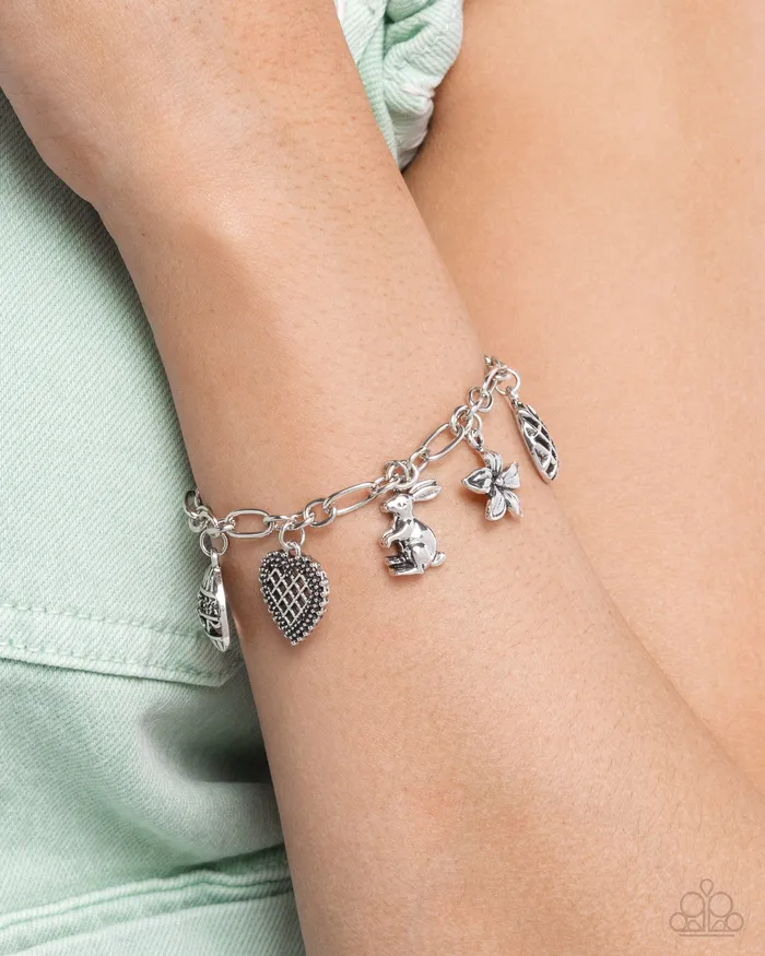 Extensive Easter Silver Bunny Egg Charm Bracelet Paparazzi Paparazzi Accessories Bracelets