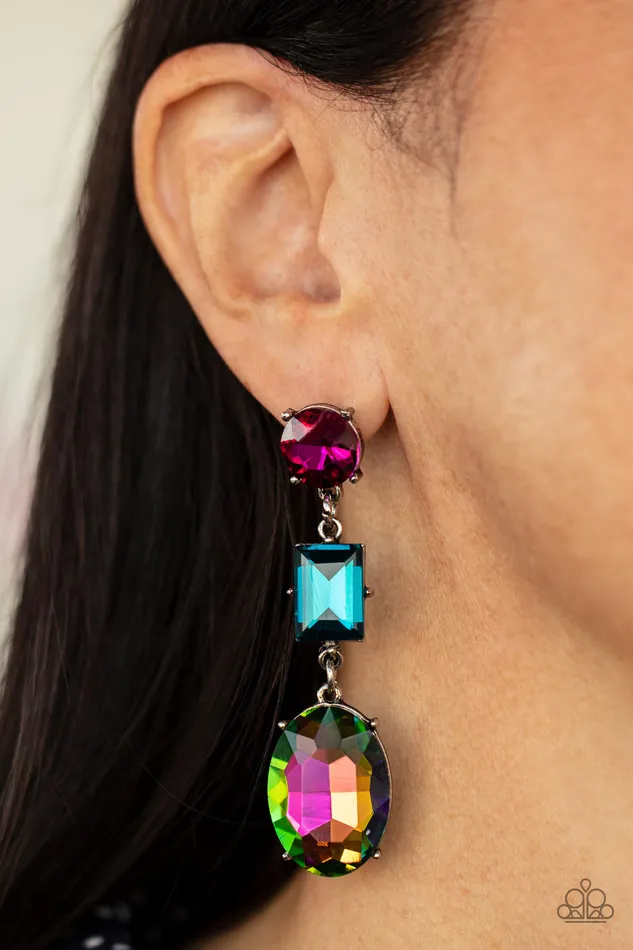 Extra Envious Multi Oil Spill Pink Blue Gem Post Earrings Paparazzi 2021 Convention Exclusive Paparazzi Accessories Earrings