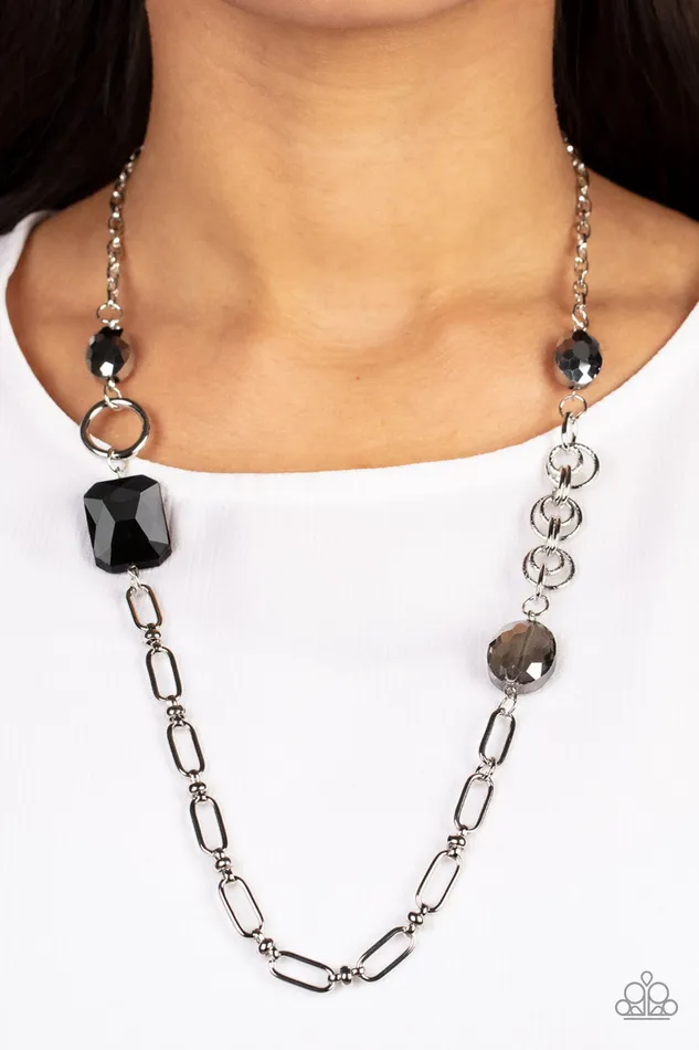 Famous and Fabulous Black Smoky Hematite Gem Silver Necklace Paparazzi Paparazzi Accessories Necklaces