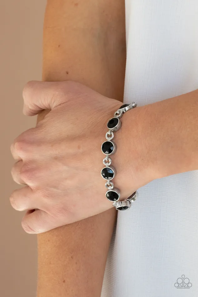 First In Fashion Show Black Rhinestone Silver Bracelet Paparazzi Paparazzi Accessories Bracelets