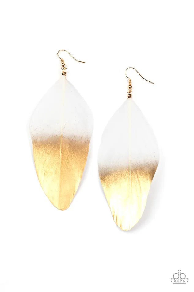Fleek Feathers White Feather Gold Dipped Earrings Pararazzi Paparazzi Accessories Earrings Fleek Feathers White Feather Gold Dipped Earrings Pararazzi Paparazzi Accessories Earrings