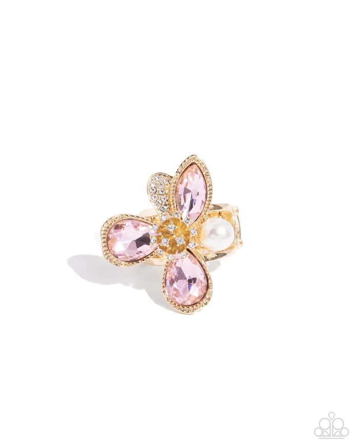 FLORAL Excellence Pink Gem Gold Ring Paparazzi Paparazzi Accessories Rings