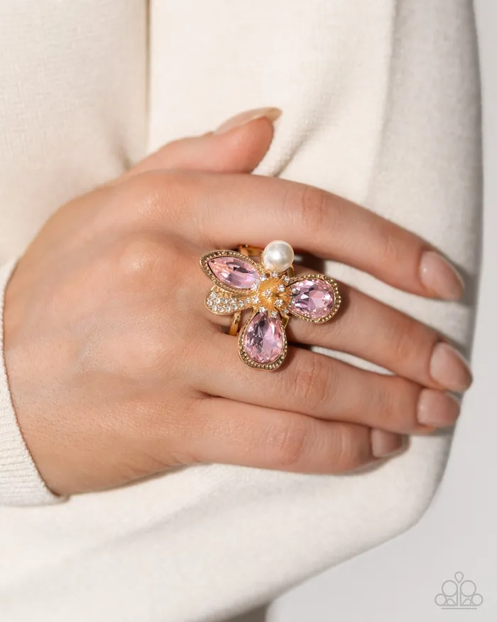 FLORAL Excellence Pink Gem Gold Ring Paparazzi Paparazzi Accessories Rings